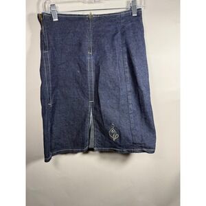 Baby Phat Denim Skirt with Embroidered Cat Zip Front Pencil‎ Style Size 3 Y2K